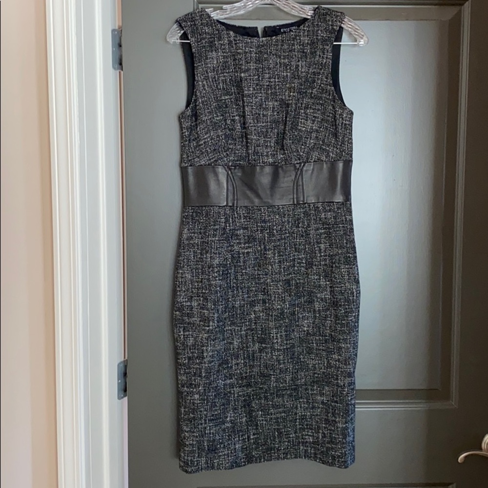 Black tweed dress with leather waistband